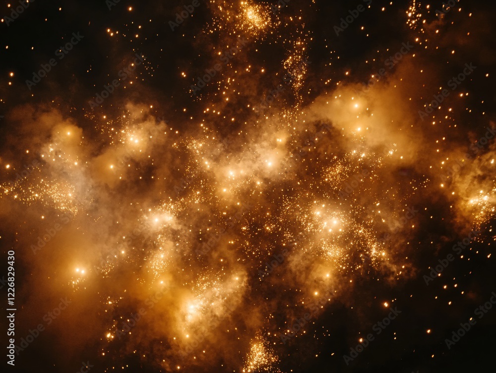 Poster ethereal golden sparkles against dark sky creating a mesmerizing celestial display