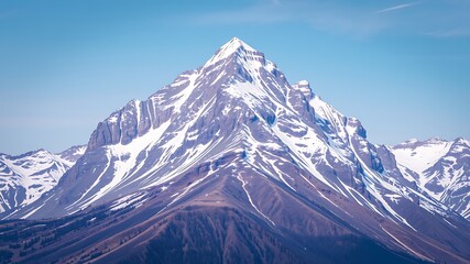 A scenery of a mountain covered with little snow