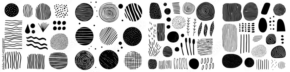 Poster unique collection of hand-drawn abstract patterns showcasing various shapes and designs in black and