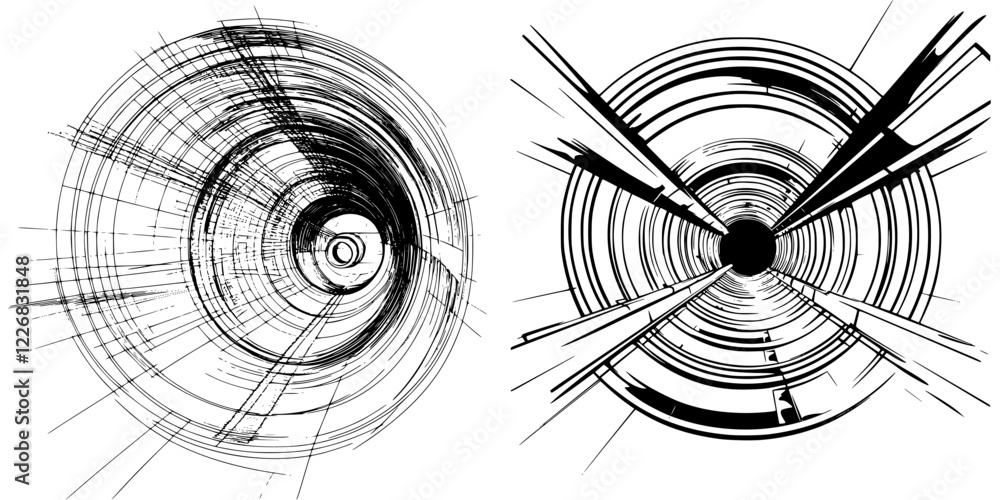 Poster dynamic abstract patterns depicting motion and depth in a concentric design