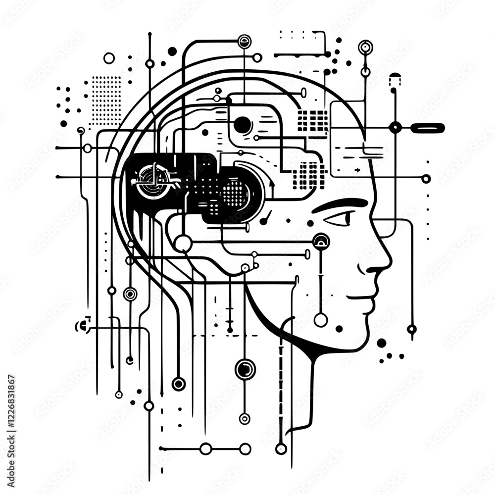 Aufkleber exploration of artificial intelligence and brain-like circuitry in modern technology design