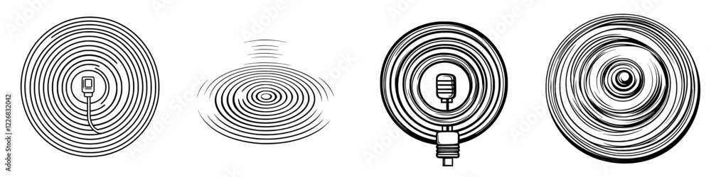 Poster visual representation of sound waves showing different patterns from various sources during a quiet 