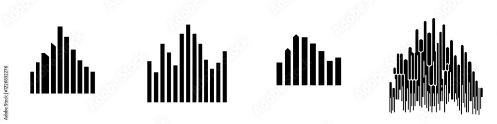 Poster music waveform representations showing varying intensities in sound and rhythm during a lively perfo