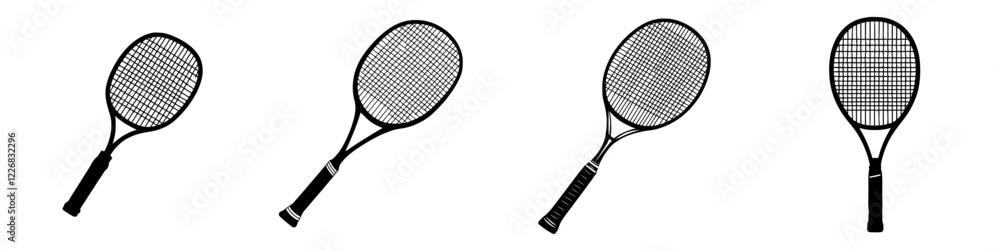 Poster different views of tennis rackets displayed in sequence showing their design and structure for sport