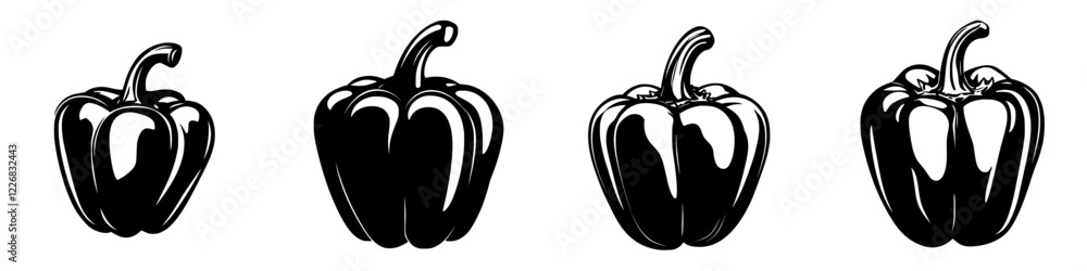 Poster black bell peppers displayed in various styles showcasing their unique shapes and textures in a mini