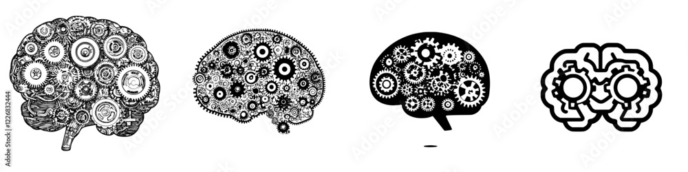 Poster intricate gears and cogs create a brain design, symbolizing the connection between engineering and n