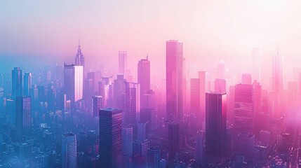 A vibrant cityscape at sunrise showcasing modern architecture