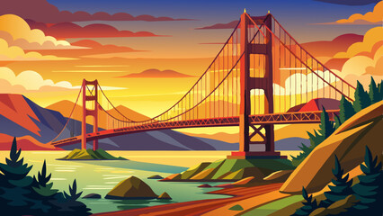 The Golden Gate Bridge at Sunset, San Francisco , CA