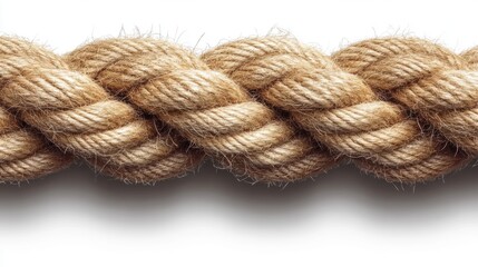 Detailed Close-Up of Twisted Natural Jute Rope Isolated on White Background