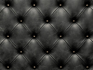 Fototapeta premium Black Leather Upholstery Texture: Luxurious black leather upholstery with a classic diamond tufted pattern and subtle metal studs, perfect for adding a touch of vintage elegance to your designs. 