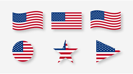 set of United States America flag vector illustration national day star triangle shape