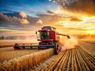 Obraz premium Vintage Soybean Harvest, Midwest Sunset