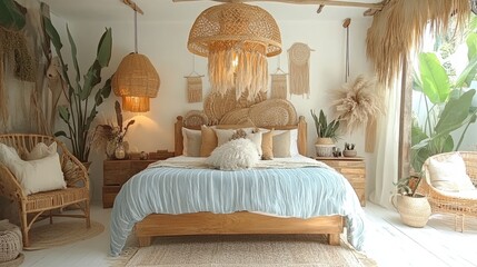 Cozy Bohemian Bedroom with Natural Decor and Stylish Elements