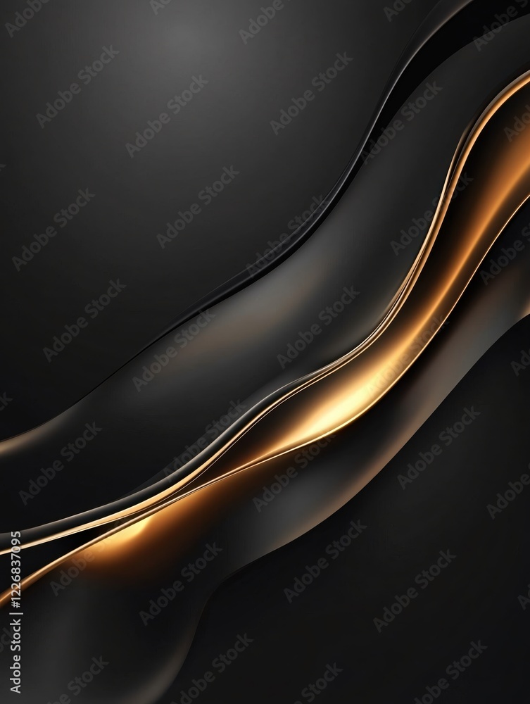 Poster elegant black and gold abstract background with smooth flowing lines and subtle light