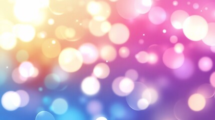 Fototapeta premium Abstract background with blurred light circles in yellow, pink and blue tones, creating bokeh effect
