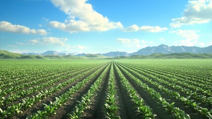 Vast Agricultural Field Under a Sunny Sky
