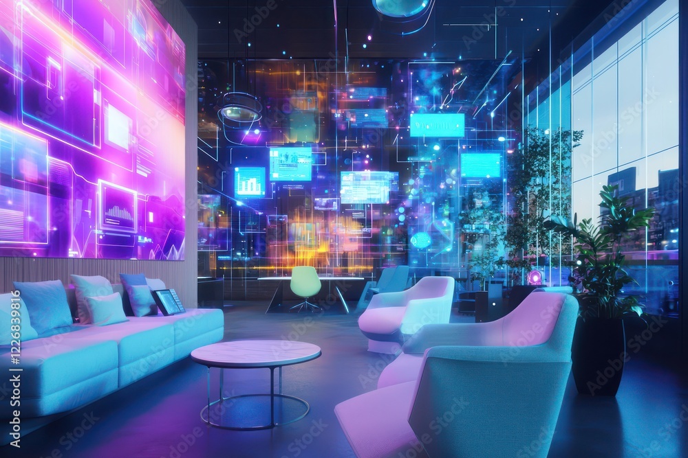 Aufkleber advanced media strategy insights visualized via ar in a collaborative lounge.