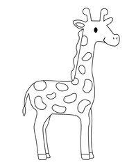 Cute giraffe coloring page for kids. Smiling giraffe doodle. Children's coloring activity sheet. Cute Illustration to Color.