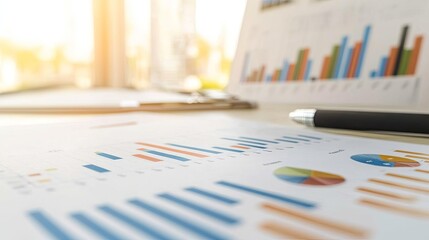 A clean workspace with charts showing diversified investment options on a light desk. digital