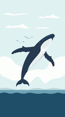 Humpback Whale Leaping Ocean Vector Illustration for Marine Life and Nature Themes