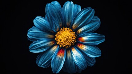 Blue flower, dark background, close-up, vibrant petals, nature photography