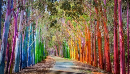Rainbow eucalyptus groves - colorful trees along a beautiful pathway