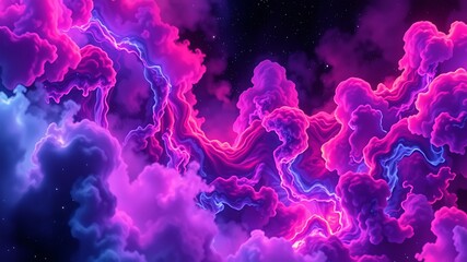 Vibrant pink and purple nebula cloudscape: a stunning digital art render of cosmic clouds, ideal for fantasy backgrounds, and sci-fi designs.