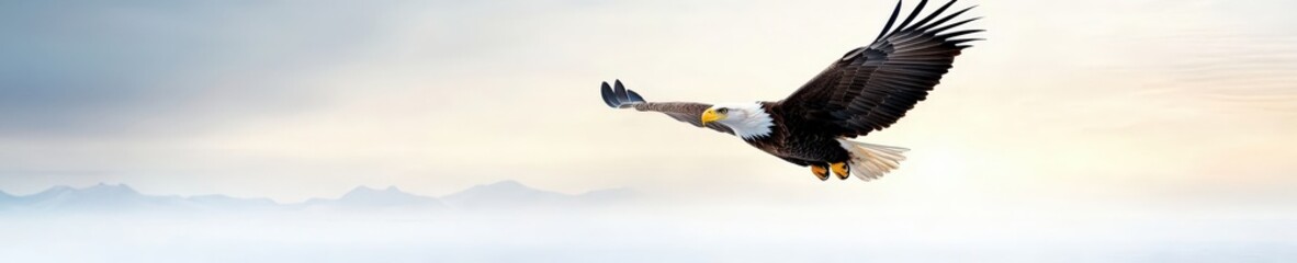 Obraz premium Majestic Eagle Soaring Above Tranquil Landscape