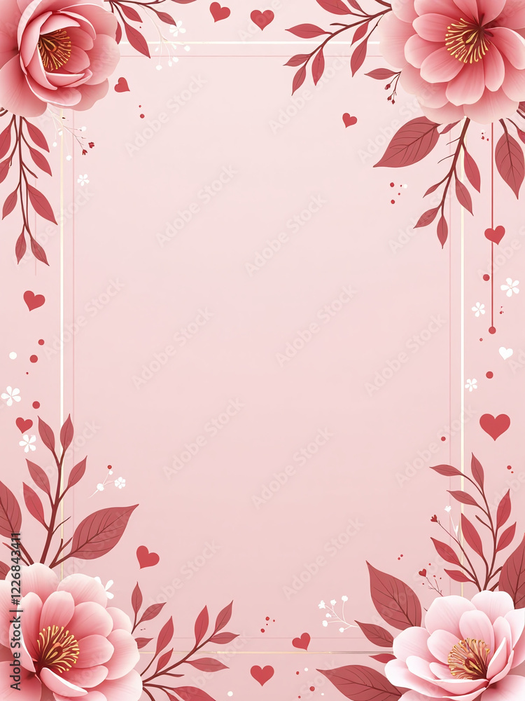Poster A Heartwarming Design For A Romantic Valentines Card Features A Soft Pink Background With Intricate Floral Patterns And Delicate Golden Accents. 00002