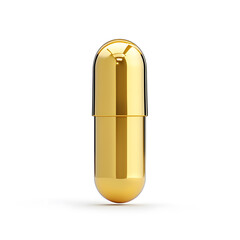Golden color pill or capsule isolated on white background. Omega-3 supplements