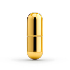 Golden color pill or capsule isolated on white background. Omega-3 supplements