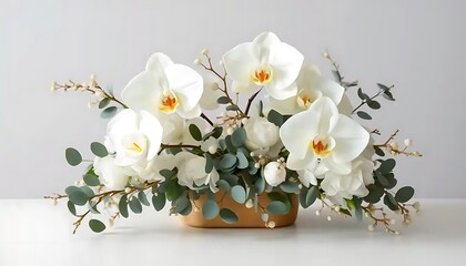 Elegant White Orchid and Eucalyptus Flower Arrangement