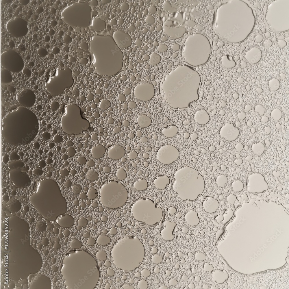 Poster abstract liquid surface with smooth drops and fine texture in neutral gray tones