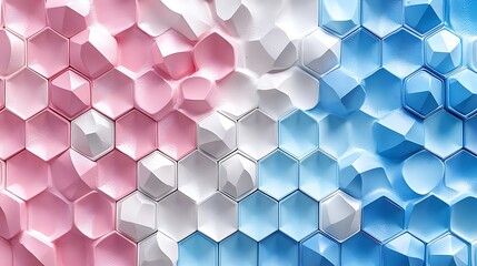 3D pink blue and white colored hexagon background