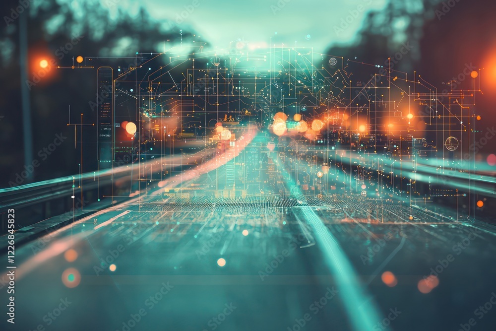 Poster blurred roadmap visualization offering an abstract approach to futuristic planning and exploratory g