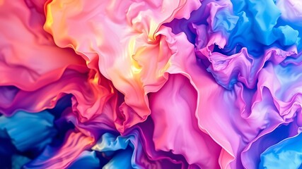 Abstract colorful swirling fabric texture: vibrant pink, purple, and blue hues in a fluid design, ideal for backgrounds and designs.