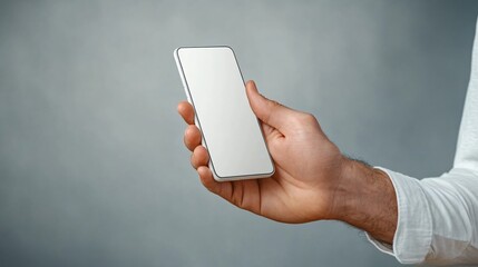 A person holds a sleek, modern smartphone against a subtle gray background, emphasizing the device's design and functionality.
