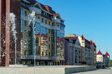 Cascade of fountains in center of Stavropol. The pedestrian street is  favorite place for citizens...