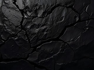 Cracked Black Rock Texture Surface, Gloomy Volcanic Abstract Background