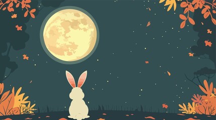 Fototapeta premium Mid Autumn Rabbit with Full Moon Flat Vector Illustration