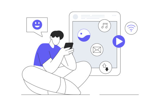 Wireless technology, digital world concept. Wireless connection and communication in social networks and online messengers. Flat Cartoon Vector Illustration, icon. Stylish abstract  