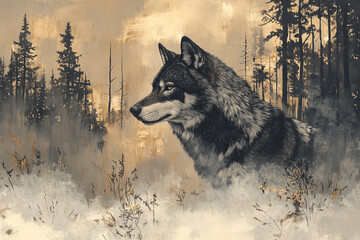 Majestic Wolf in a Misty Winter Forest