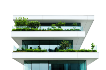 Isolated Modern White Building with Green Balconies