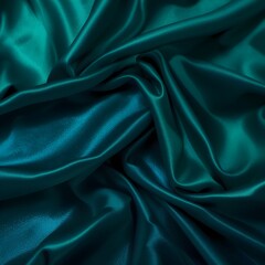 Fototapeta premium Mezcla de zafiro oscuro y verde esmeralda. Tela de seda satinada con sombras brillantes y cortinas fluidas.