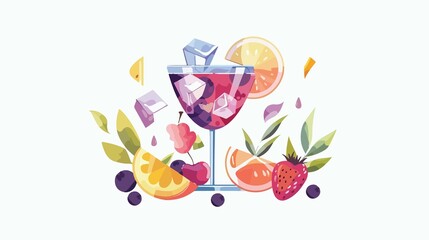 Vibrant Refreshing Cocktail with Fresh Fruits, Ice Cubes, and Colorful Splash