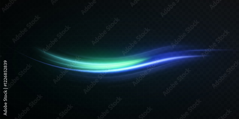 Fototapete Light bright green glowing colorful curved line with magic light effect. Glow effect for game interface design