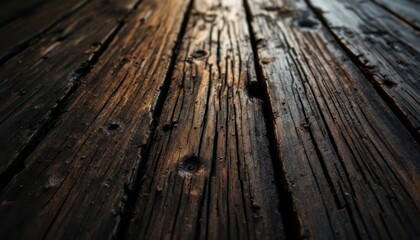 Obraz premium Textured close-up of weathered wooden planks with natural grain and knots