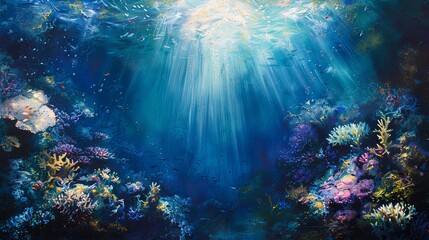 Obraz premium Vibrant Underwater Scene Depicting Coral Reef and Fish