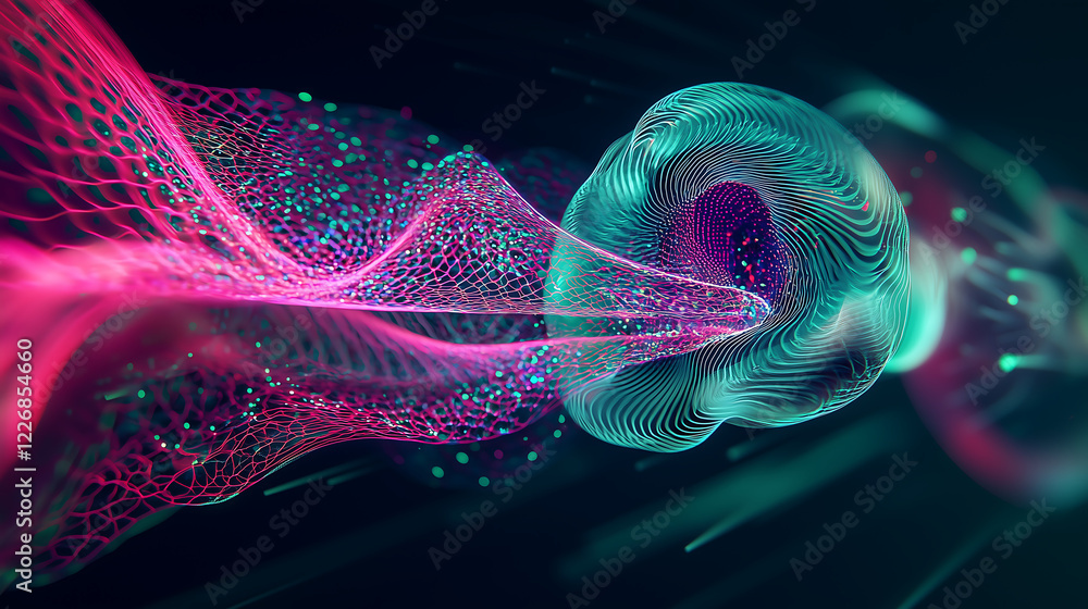 Aufkleber luminescent quantum portal with fractal light trails in an ethereal cyberpunk sci-fi realm featuring