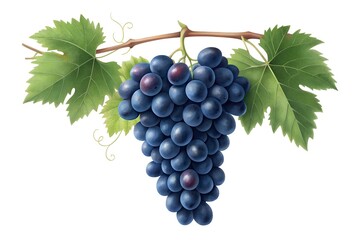 Fresh bunch black grape  on the vine isolated on white background